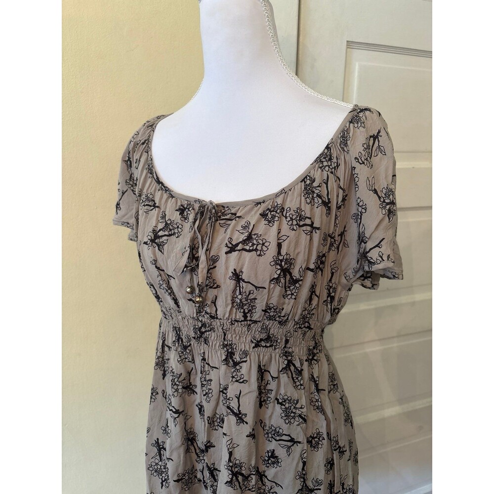 Women's Short flutter Sleeve Above Knee Mini Dress lined Black brown floral boho